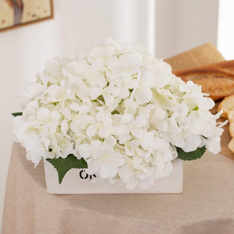 Exoment Silk Hydrangea Heads with Stems,White Artificial Flower Heads DIY Wedding Centerpiece Home Party Baby Shower Decor (10, White) - Image 3